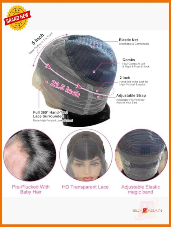 200% Density 360 Lace Front Wig Human Hair Pre Plucked Body Wave Glueless Full main image 6